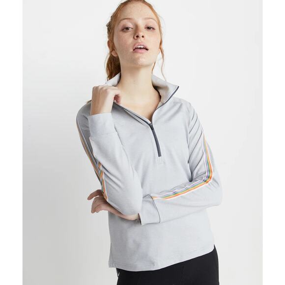 Marine Layer Kerri Quarter Zip Raglan Rainbow Stripe Trim Small Gray Wicking - Picture 1 of 7